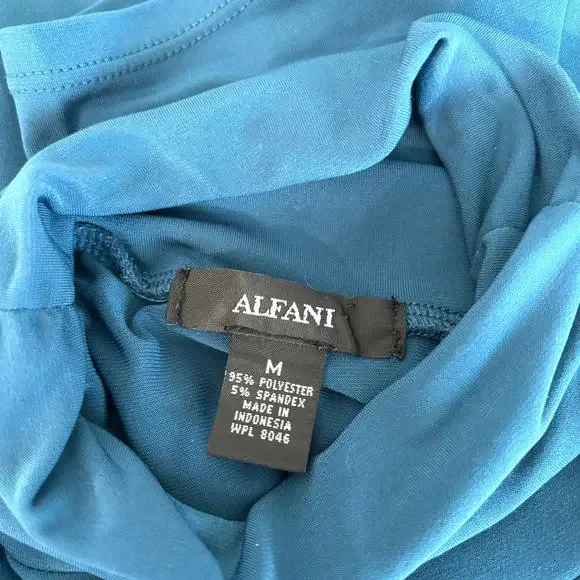 Alfani Wms Mock Neck Teal Blue Jersey Knit Top Size M Layering Minimalist Career - Picture 3 of 7